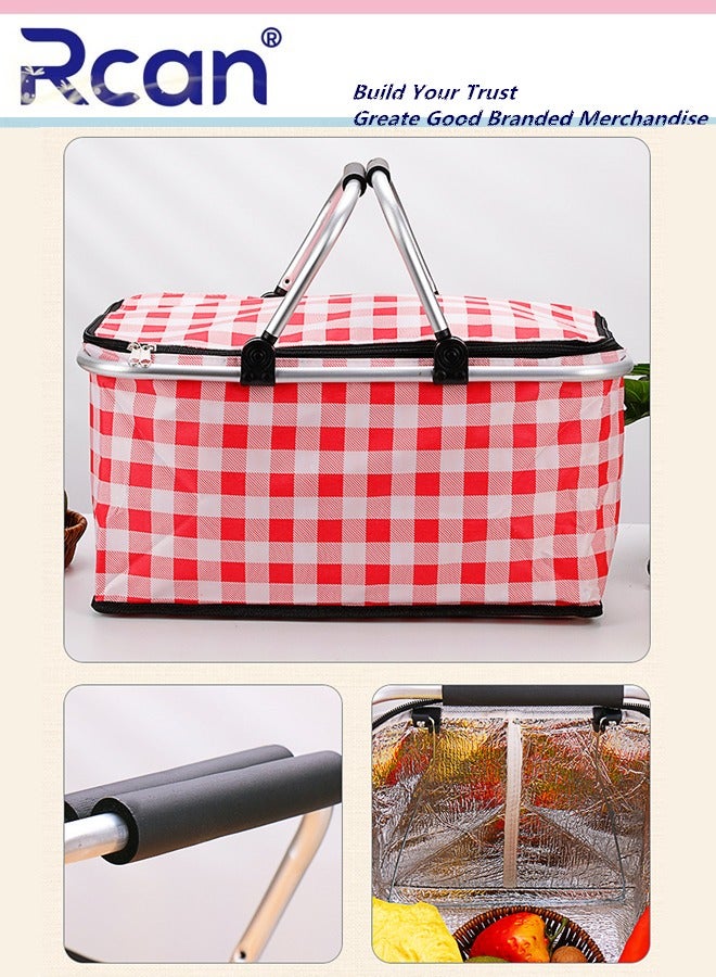 Rcan Large-Capacity Picnic Basket, Folding Portable Lunch Bag, Oxford Cloth Waterproof Insulated Aluminum Frame Basket, 30L Cooler Bag Basket for Camping, Travel, Outdoor Party  - Image 5