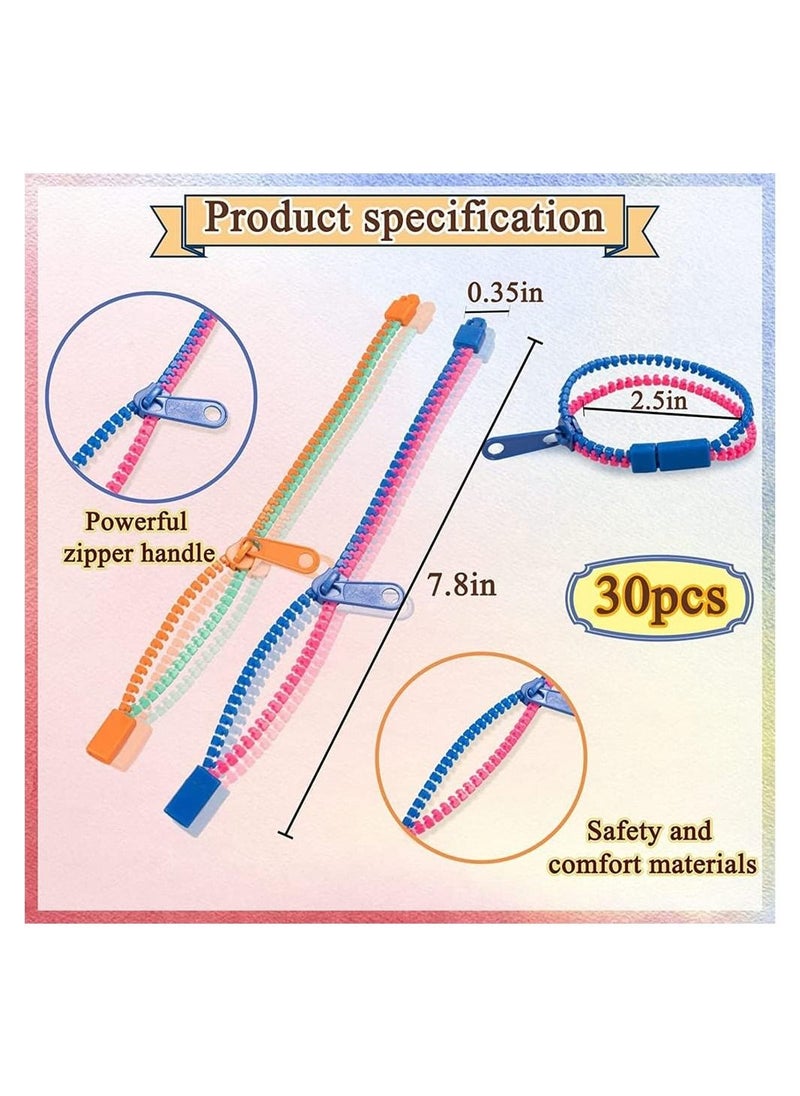 Excefore - 30 Pcs 7.5 inch Students Incentives Friendship Zipper Bracelets Birthday Party Favors for Kids Stress Relief Quiet Fidget Toys - Image 1