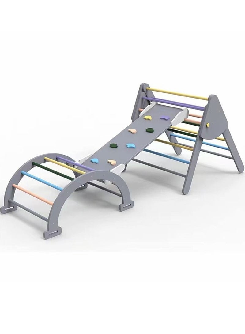 Wooden Climbing Triangle Foldable Climbing Triangle Ladder Toy with Slide and Climbing Arch Indoor Outdoor Playground Toddler Climbing Toy  - Image 1