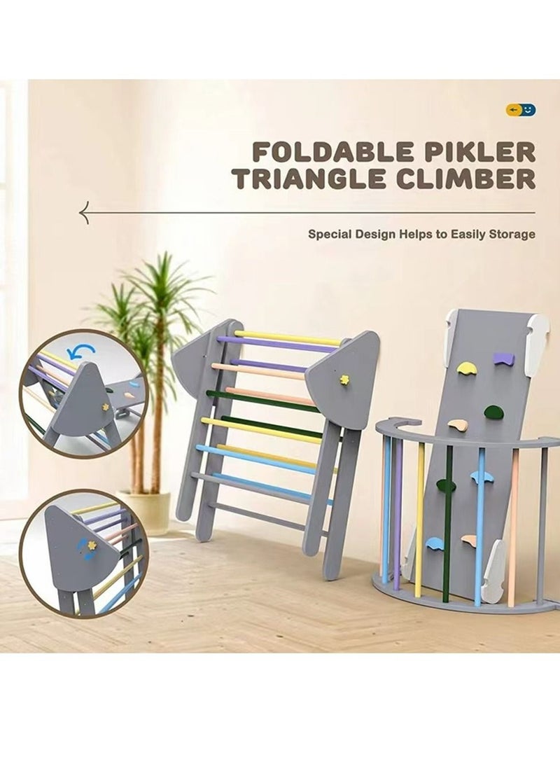 Wooden Climbing Triangle Foldable Climbing Triangle Ladder Toy with Slide and Climbing Arch Indoor Outdoor Playground Toddler Climbing Toy  - Image 4