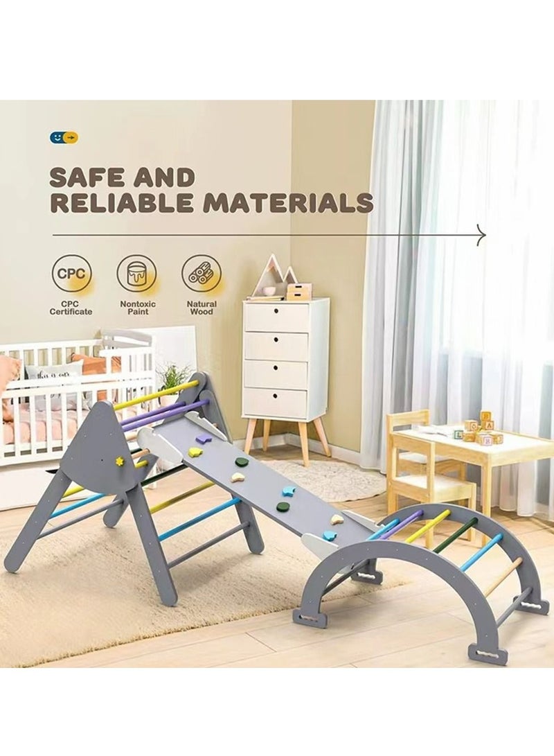 Wooden Climbing Triangle Foldable Climbing Triangle Ladder Toy with Slide and Climbing Arch Indoor Outdoor Playground Toddler Climbing Toy  - Image 2
