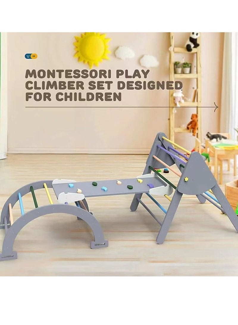 Wooden Climbing Triangle Foldable Climbing Triangle Ladder Toy with Slide and Climbing Arch Indoor Outdoor Playground Toddler Climbing Toy  - Image 3