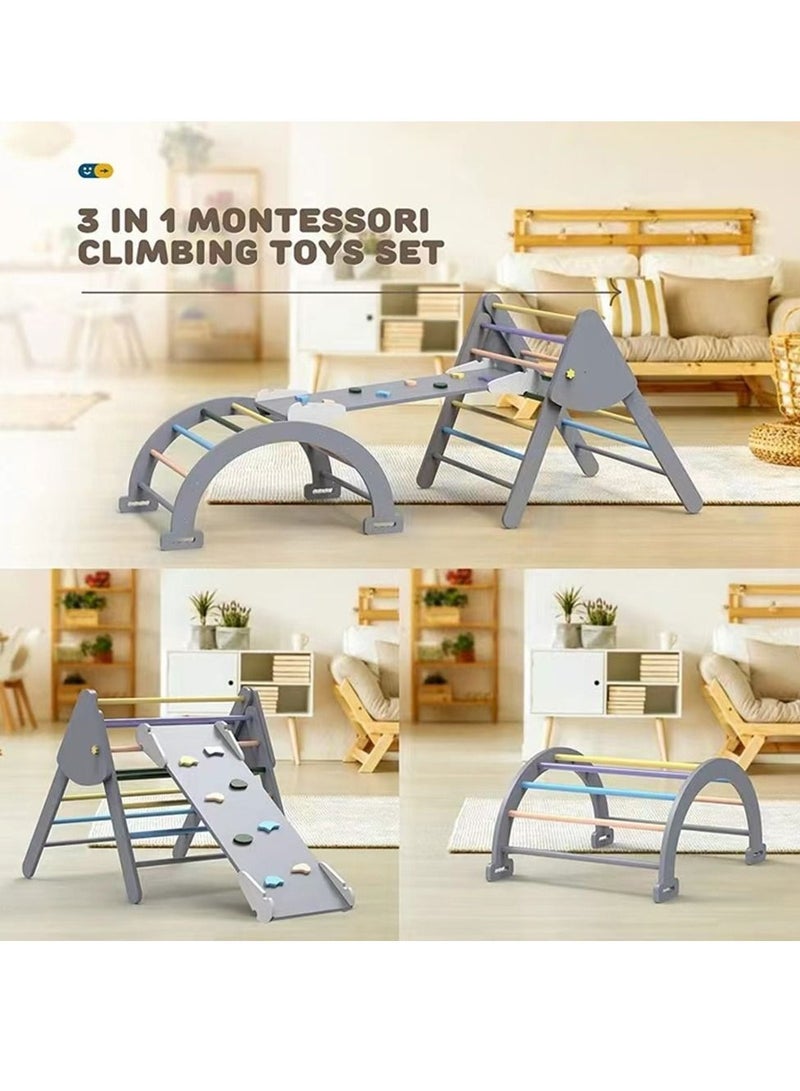 Wooden Climbing Triangle Foldable Climbing Triangle Ladder Toy with Slide and Climbing Arch Indoor Outdoor Playground Toddler Climbing Toy  - Image 5