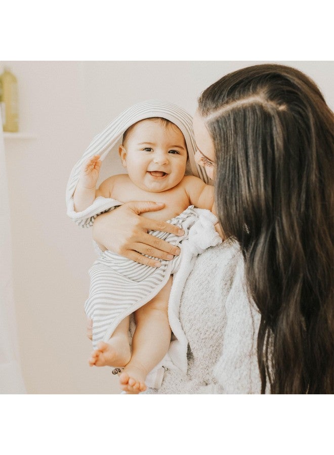 ليتل يونيكورن منشفة حمام فاخرة بغطاء رأس للأطفال حديثي الولادة بتصميم يونيكورن الصغير | قماش قطني وتيري ناعم وماص للمواليد الجدد (رمادي مخطط) - Image 5