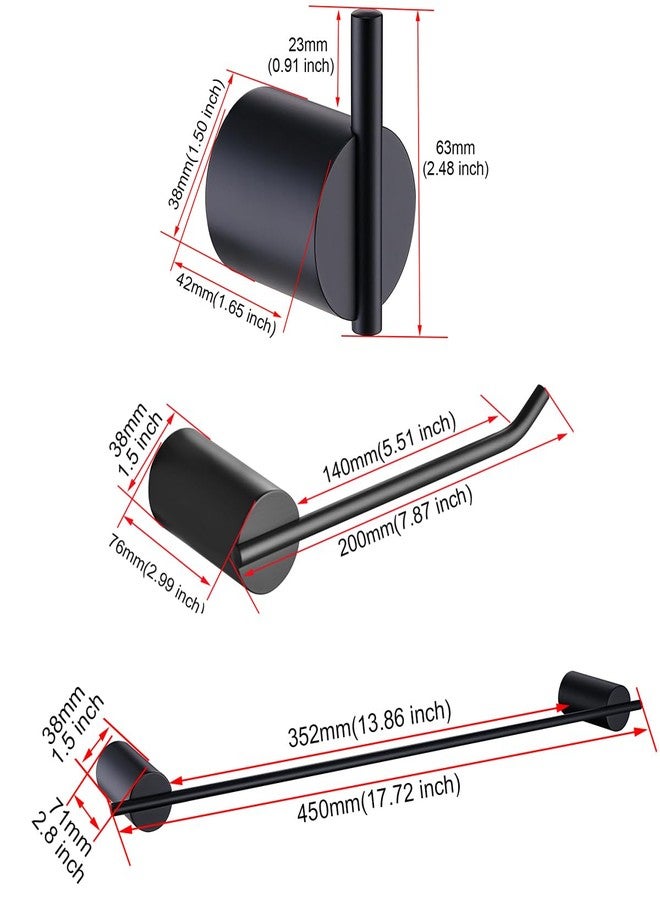 RANDOM Matte Black Bathroom Hardware Set 4 Pieces Stainless Steel Black Towel Bar Set Includ 18 inch Hand Towel Holder Toilet Paper Holder and 2 Towel Hooks Wall Mounted Bathroom Accessories Kit - Image 2