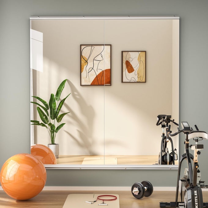 2PACK 48 X 24 MODERN HOME GYM MIRROR WALLMOUNTED FRAMED SILVER 36 LBS 1X MAGNIFICATION
