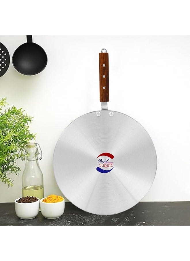 Royal Cuisine - Royal Cuisine Aluminium Tawa – 11 Inch (28 cm) Diameter, Wooden Handle with Hanging Loop, Ideal for Dosa, Roti, Paratha, Egg & Chicken Rolls, Easy to Clean, Durable Construction, Metal Finish - Image 1