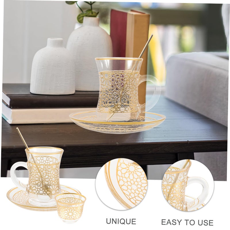 Glass Milk Latte Cup with Saucer for Coffee Water Kitchen Office Decorative Mug - Image 3