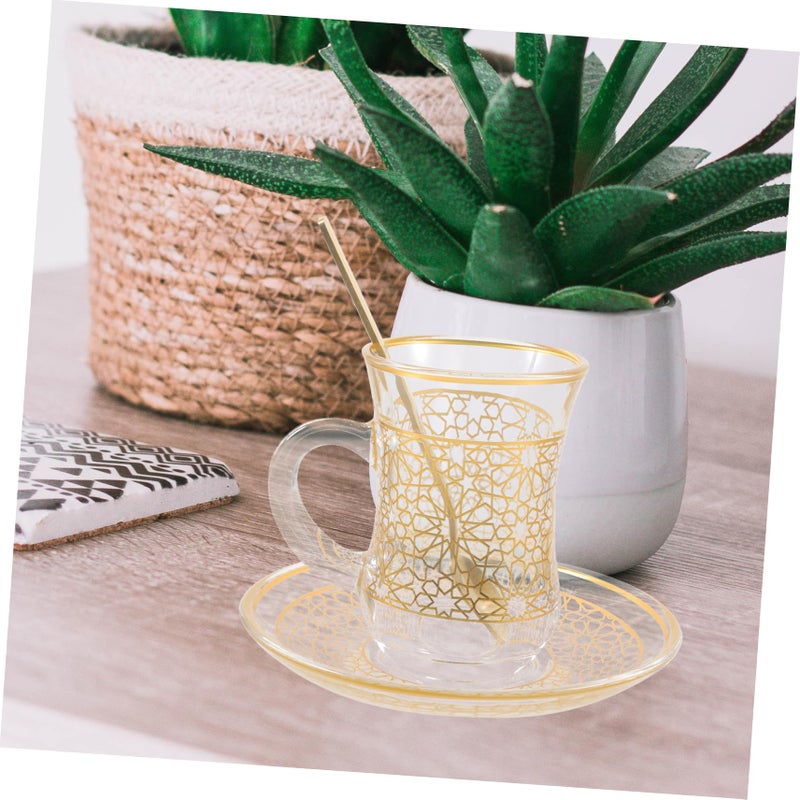 Glass Milk Latte Cup with Saucer for Coffee Water Kitchen Office Decorative Mug - Image 4