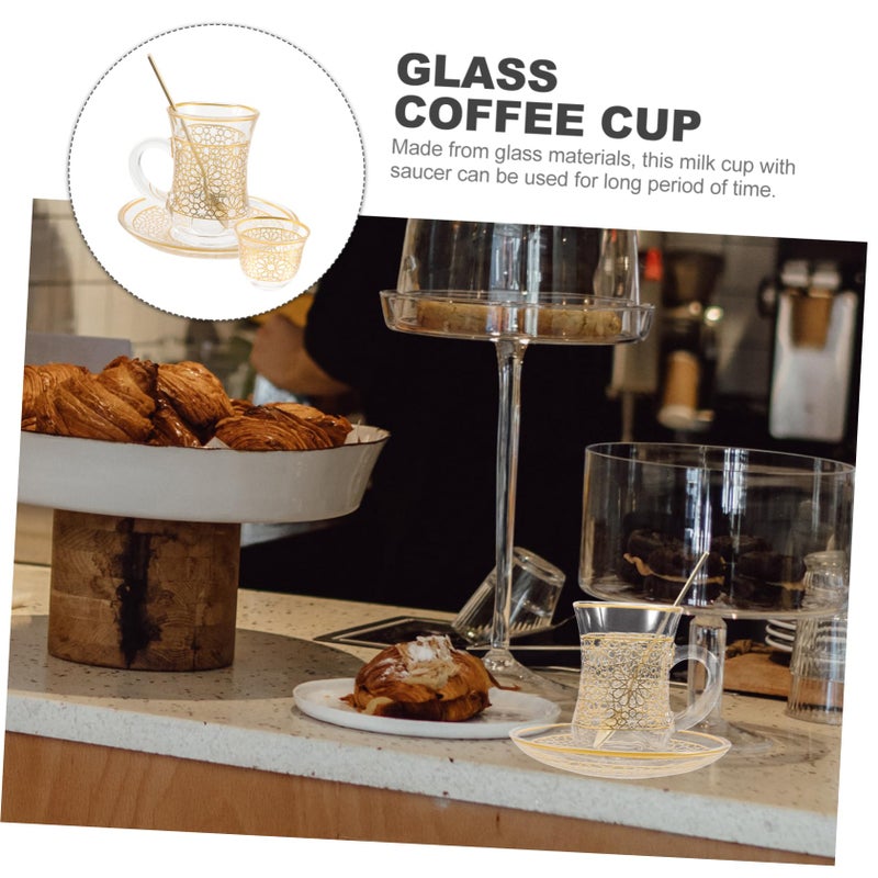Glass Milk Latte Cup with Saucer for Coffee Water Kitchen Office Decorative Mug - Image 5