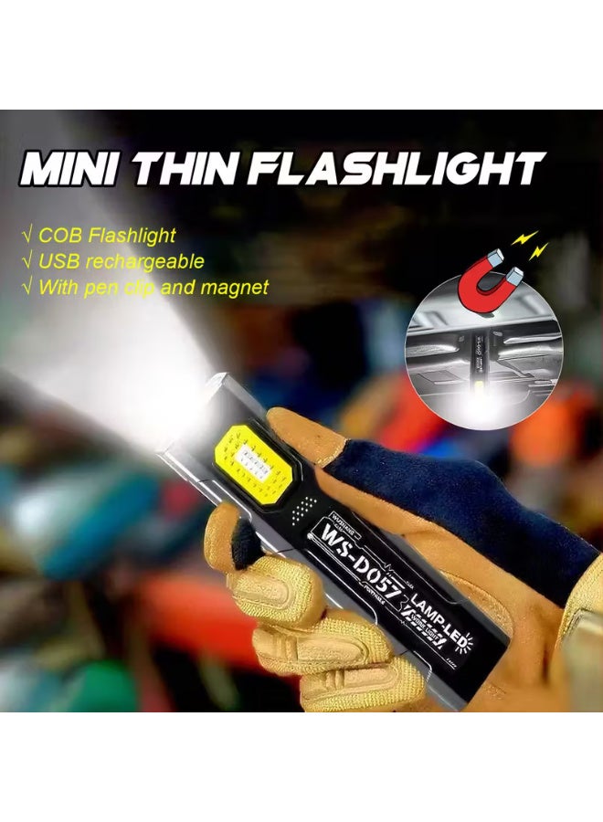 مصباح يدوي صغير رفيع مزود بمغناطيس خلفي، مصباح طوارئ منزلي قابل لإعادة الشحن عبر منفذ USB، مصباح عمل COB، ضوء ستروب أحمر وأزرق مع مشبك قلم، مصباح بمشبك قبعة، مناسب للتخييم، الصيد، الجري، تمشية الكلاب، والمشي لمسافات طويلة. - Image 1