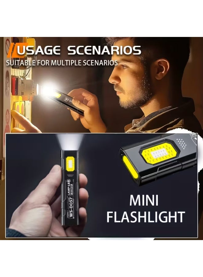 مصباح يدوي صغير رفيع مزود بمغناطيس خلفي، مصباح طوارئ منزلي قابل لإعادة الشحن عبر منفذ USB، مصباح عمل COB، ضوء ستروب أحمر وأزرق مع مشبك قلم، مصباح بمشبك قبعة، مناسب للتخييم، الصيد، الجري، تمشية الكلاب، والمشي لمسافات طويلة. - Image 3