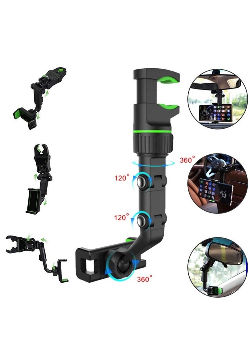 ELTRAZONE New 360° Rearview Mirror Phone Holder for Car Multifunctional Mount Phone and GPS Holder Universal Rotating Car Phone Holder, Cell Phone Automobile Cradles (Green) - Image 4