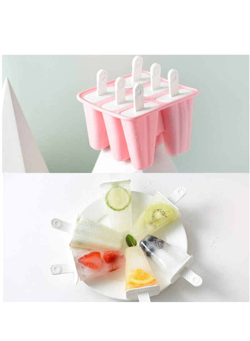 Oasisgalore 6 Pack Pink Silicone Popsicle Molds, Reusable with Funnel and Cleaning Brush  - Image 3