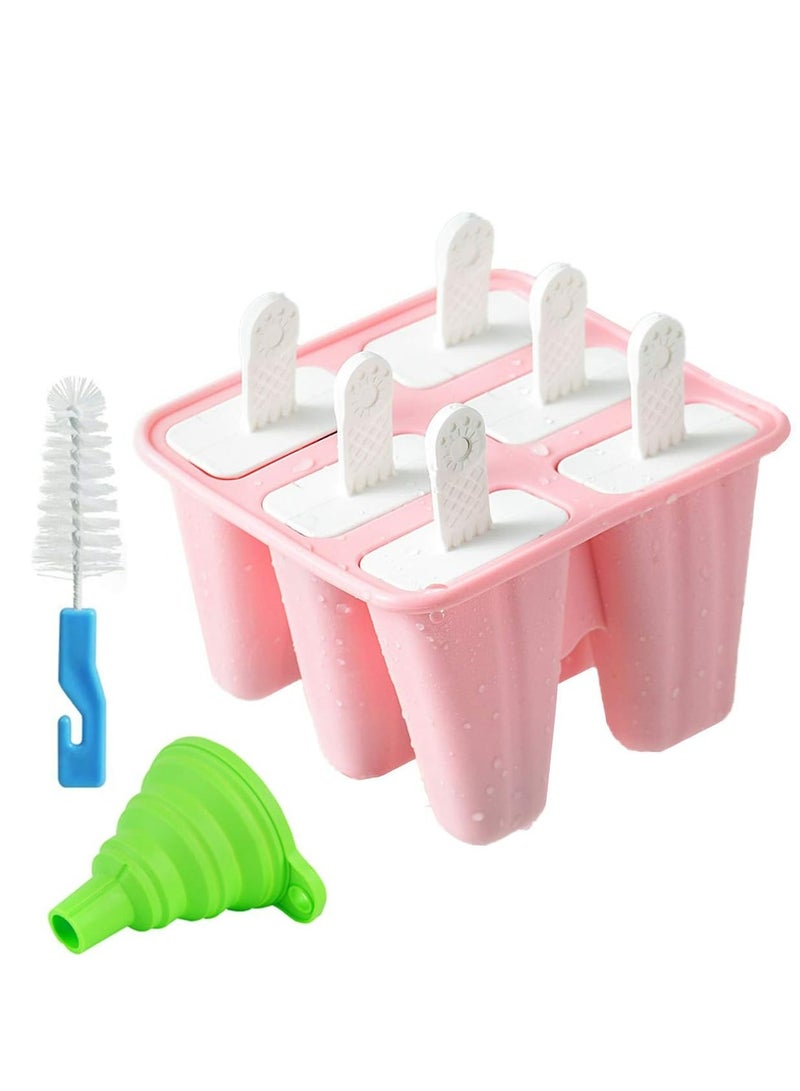 Oasisgalore 6 Pack Pink Silicone Popsicle Molds, Reusable with Funnel and Cleaning Brush  - Image 1