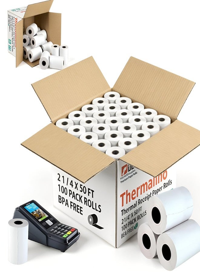 (100 لفة) 2 1/4 بوصة × 50 لفة ورق حراري | ورق إيصالات حراري خالٍ من مادة BPA لأجهزة Clover Flex وSquare Terminal وStar SP700 وVerifone VX520 | نظام نقاط البيع 58 مم، شريط ماكينة تسجيل المدفوعات النقدية | قيمة بالجملة - Image 1
