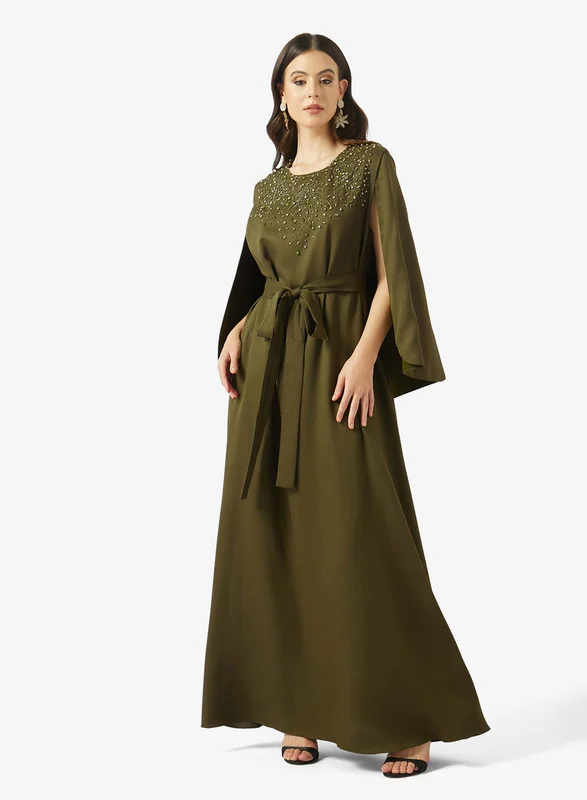 AINA Radiant Yoke Embellished Cape Sleeves Gown