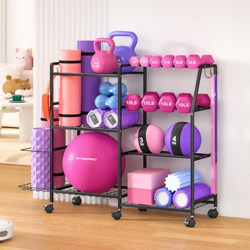3IngSeagulls Dumbbell Rack Weight Rack for Home Gym Yoga Mat Storage Rack Exercise Equipment Storage with Wheels and Hooks Home Gym Equipment Organizer for Kettlebells - Image 1