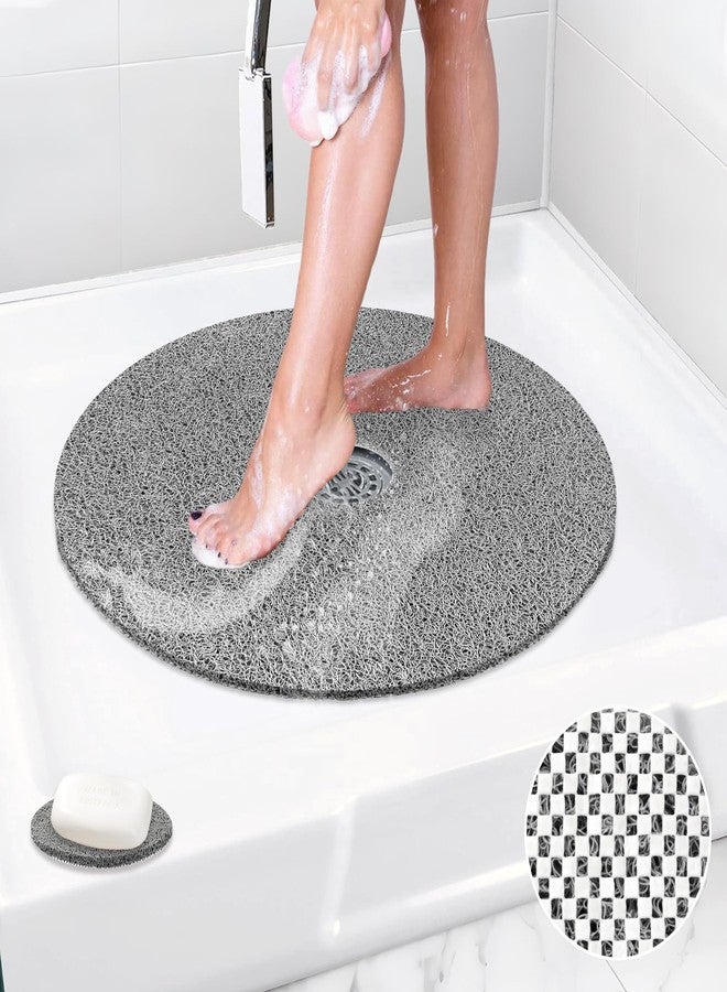 Mofonky Shower Mat Non Slip: 24 Inch Diameter Large Round Shower Mats with Drain Hole in Middle - Soft Loofah Great Drainage Shower Stall Matt for Inside Shower - Image 1