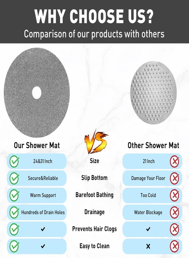 Mofonky Shower Mat Non Slip: 24 Inch Diameter Large Round Shower Mats with Drain Hole in Middle - Soft Loofah Great Drainage Shower Stall Matt for Inside Shower - Image 2