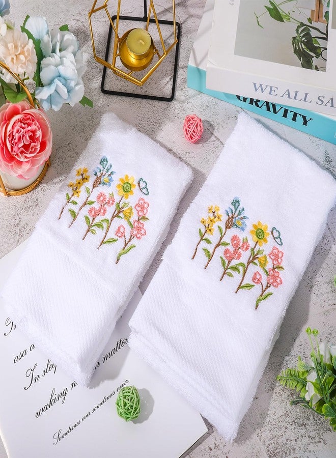 JarThenaAMCS 2Pcs Spring Floral Hand Towels Cotton Embroidered Wildflower Bathroom Towel with Ribbon Flower Kitchen Dish Towel for Hand Drying Cleaning Cooking, 29.5 x 13.7 Inch - Image 4