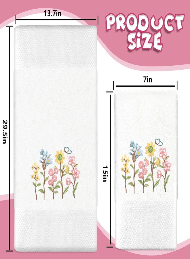 JarThenaAMCS 2Pcs Spring Floral Hand Towels Cotton Embroidered Wildflower Bathroom Towel with Ribbon Flower Kitchen Dish Towel for Hand Drying Cleaning Cooking, 29.5 x 13.7 Inch - Image 2