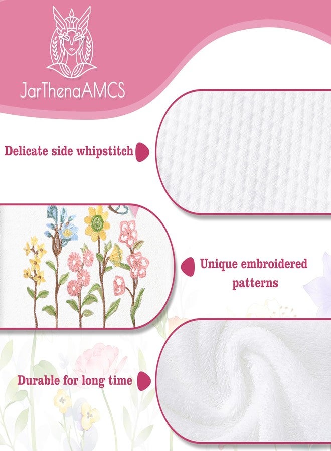 JarThenaAMCS 2Pcs Spring Floral Hand Towels Cotton Embroidered Wildflower Bathroom Towel with Ribbon Flower Kitchen Dish Towel for Hand Drying Cleaning Cooking, 29.5 x 13.7 Inch - Image 3