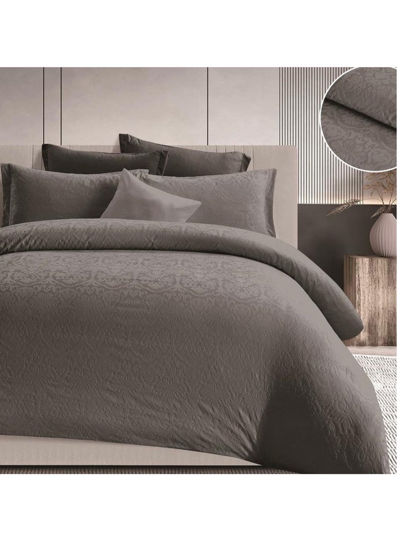 Comfy Embossed Floral Dark Grey King Size Jacquard Soft 6Pc Comforter Set