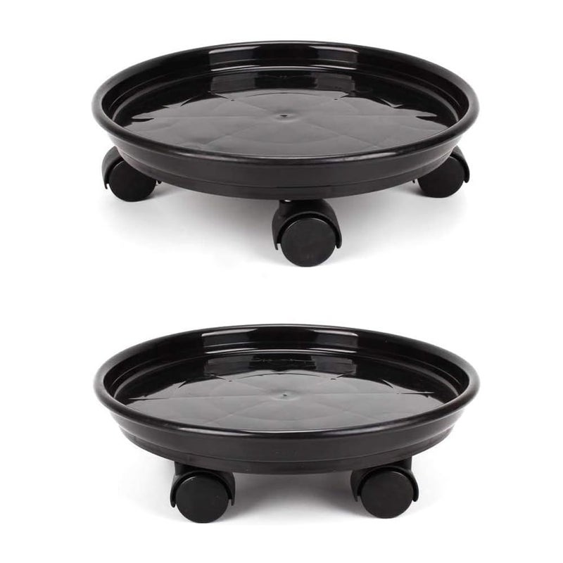 HGLCM 2Pcs Plant CaddyPlanter Pot Mover Plant Pot Pallet Dolly Caster with Universal Wheels Round Movable Planter Dolly Trolley Tray Pallet Outdoor Indoor Tree Flower Stand Planter 13 inch2pcsblack - Image 2