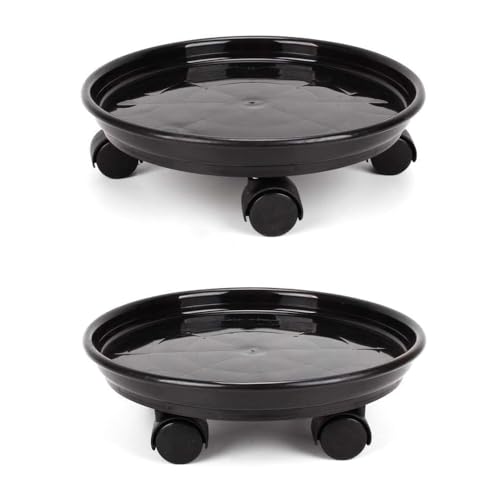 HGLCM 2Pcs Plant CaddyPlanter Pot Mover Plant Pot Pallet Dolly Caster with Universal Wheels Round Movable Planter Dolly Trolley Tray Pallet Outdoor Indoor Tree Flower Stand Planter 13 inch2pcsblack - Image 1