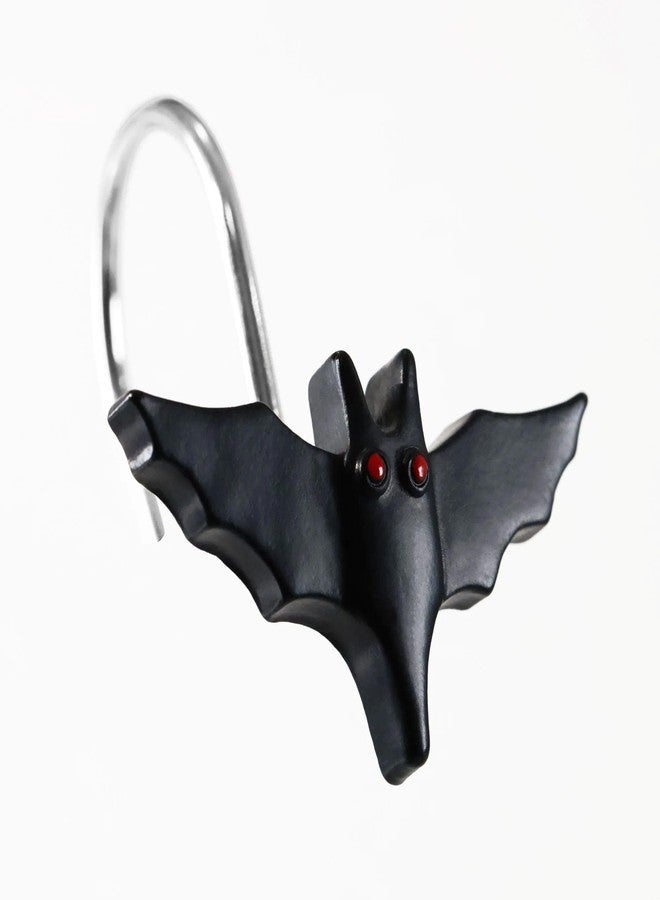 Popkozzi Halloween Bat Shower Curtain Hooks：12 Pcs Spooky Bat Design Decorative Hooks with Rustproof Stainless Steel Rings for Gothic Haunted House & Witchy-Themed Ghost Horror Bathroom or Bedroom Décor - Image 1