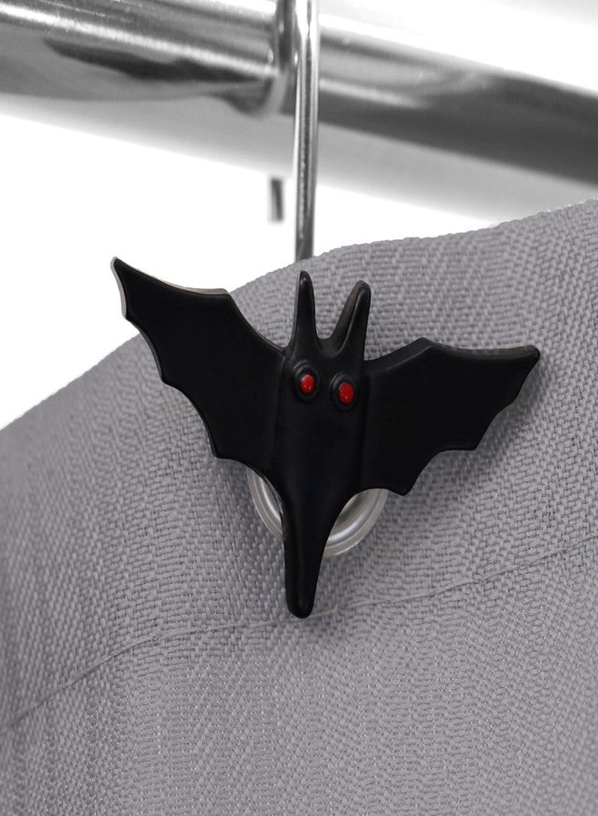 Popkozzi Halloween Bat Shower Curtain Hooks：12 Pcs Spooky Bat Design Decorative Hooks with Rustproof Stainless Steel Rings for Gothic Haunted House & Witchy-Themed Ghost Horror Bathroom or Bedroom Décor - Image 4