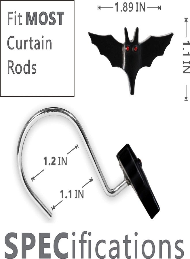 Popkozzi Halloween Bat Shower Curtain Hooks：12 Pcs Spooky Bat Design Decorative Hooks with Rustproof Stainless Steel Rings for Gothic Haunted House & Witchy-Themed Ghost Horror Bathroom or Bedroom Décor - Image 3