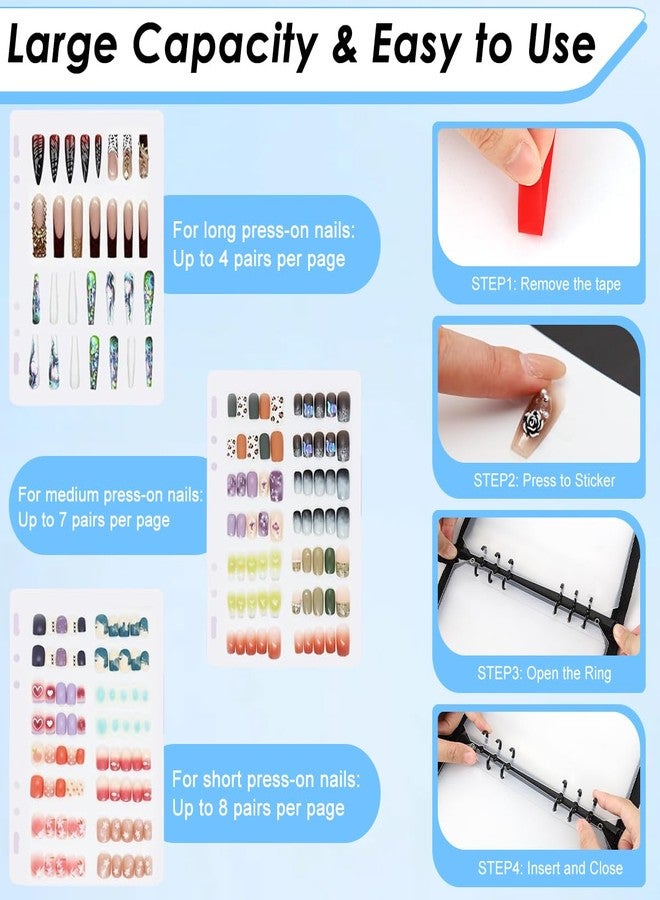 MAYCREATE® Press On Nail Organizer with 4 Insert Pages, A5 Size Reusable Fake Nail Swatch Collecting Book Polish Color Display Holder Container with Tape and Zipper Pocket - Image 4