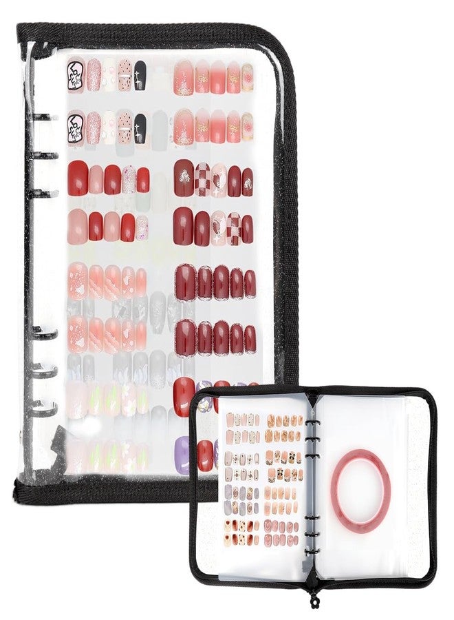 MAYCREATE® Press On Nail Organizer with 4 Insert Pages, A5 Size Reusable Fake Nail Swatch Collecting Book Polish Color Display Holder Container with Tape and Zipper Pocket - Image 1