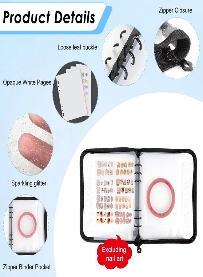 MAYCREATE® Press On Nail Organizer with 4 Insert Pages, A5 Size Reusable Fake Nail Swatch Collecting Book Polish Color Display Holder Container with Tape and Zipper Pocket - Image 3