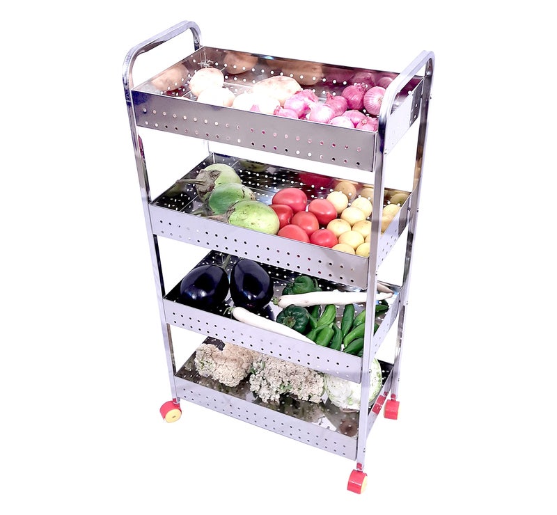 HaRvic Stainless Steel 4-Tier Vegetable Stand Kitchen Trolley with Wheel Spice Rack Organizer Multi-Functional Kitchen Organiser Rack Utensil Holder with Wheels (LWH:-44 x 23 x 81.5 CM) - Image 1