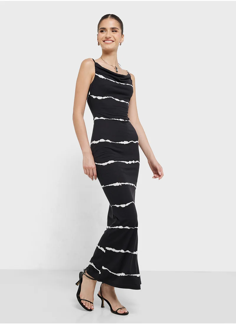 جينجر Monochrome Tie Dye Effect Slip Dress