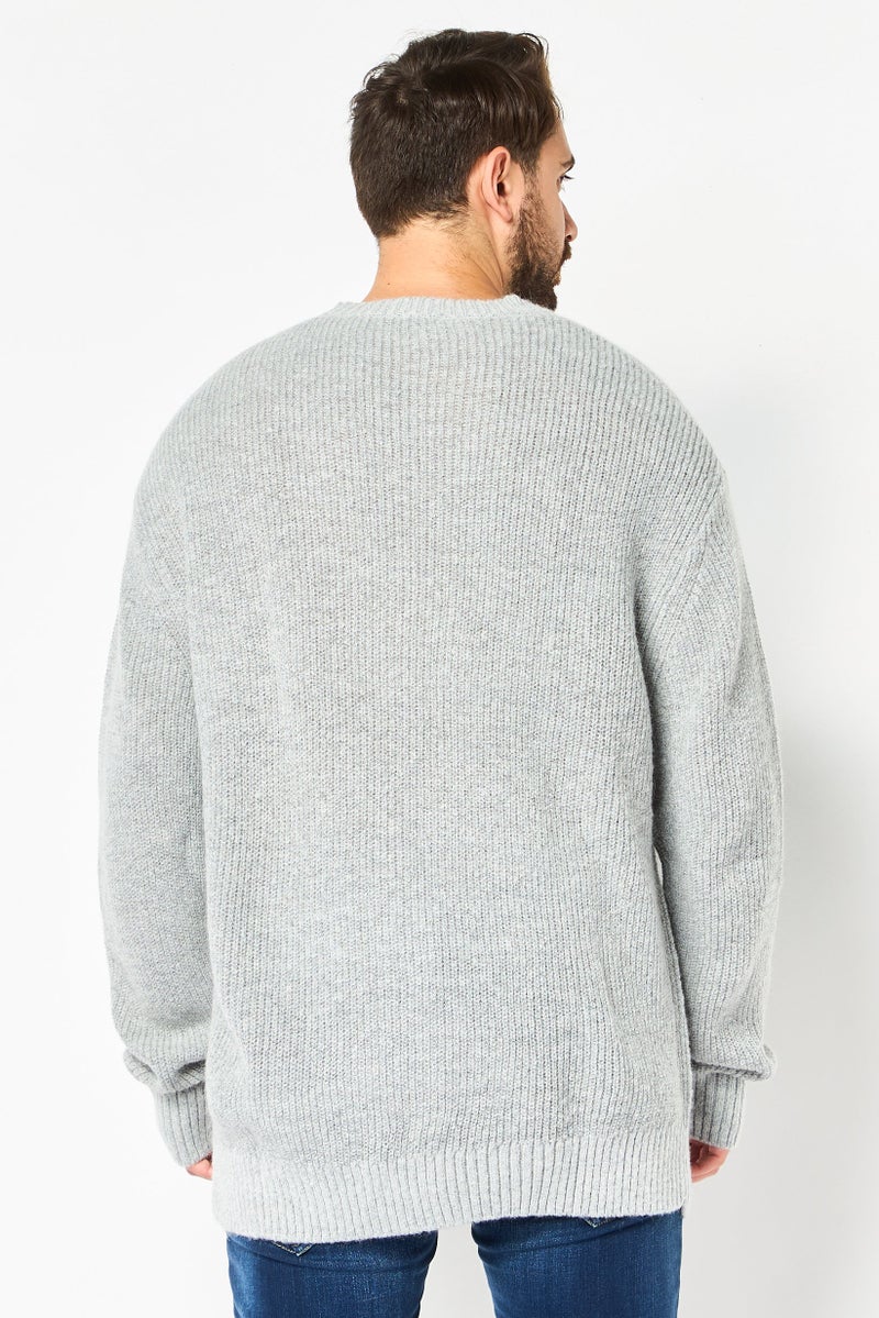 Celio Men Crew Neck Long Sleeve Textured Knitted Sweater, Grey - Image 3