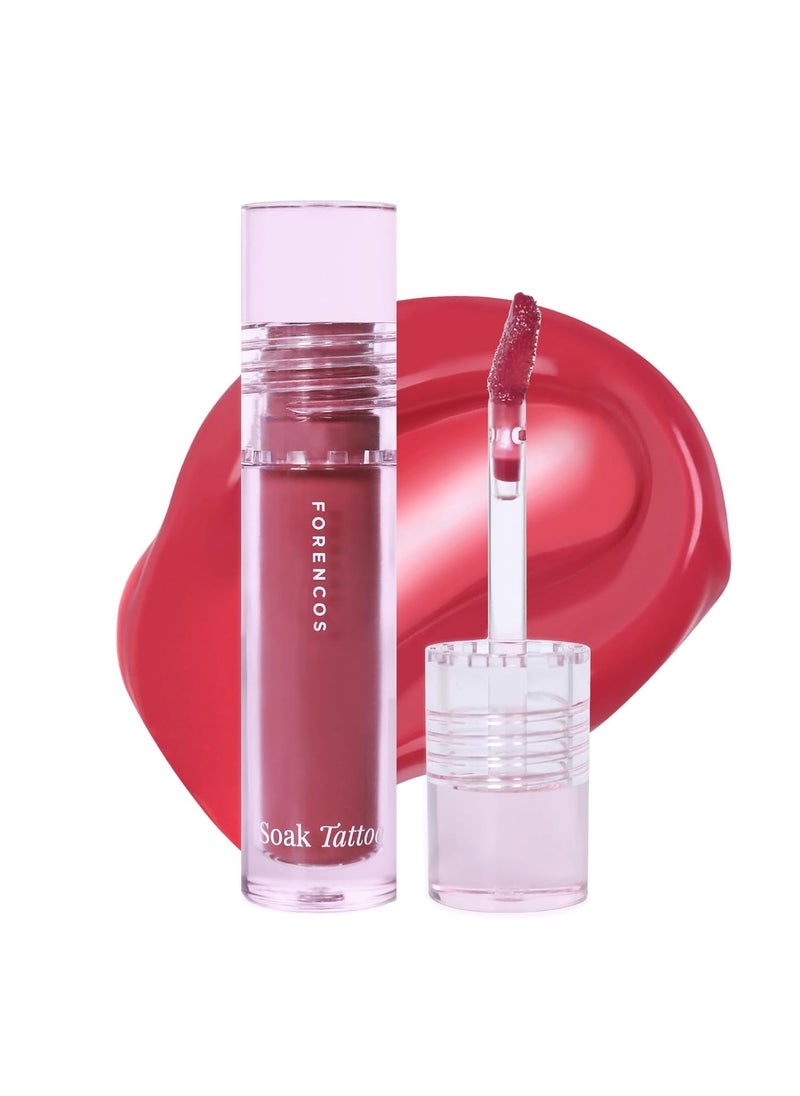 Forencos FORENCOS Soak Vegan Lip Tint/Stain, Water Gel Formula, Weightless & Non-sticky Finish, Vivid Color, Smudge-proof, Cruelty-Free, Korean Makeup, Waterproof, 0.11 oz (10 Atti) 