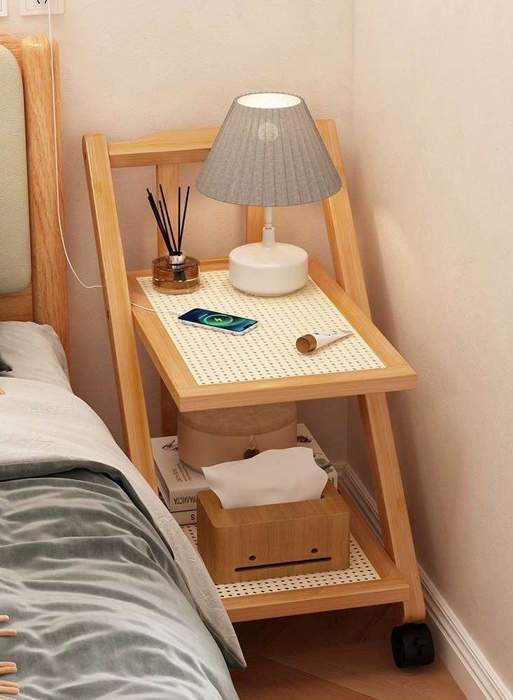 LINGWEI Bamboo Serving Cart 2 Tier Kitchen Trolley Foldable Wooden Food & Beverage Organizer with Lockable Wheels for Home Hotel and Restaurant Use - Image 3