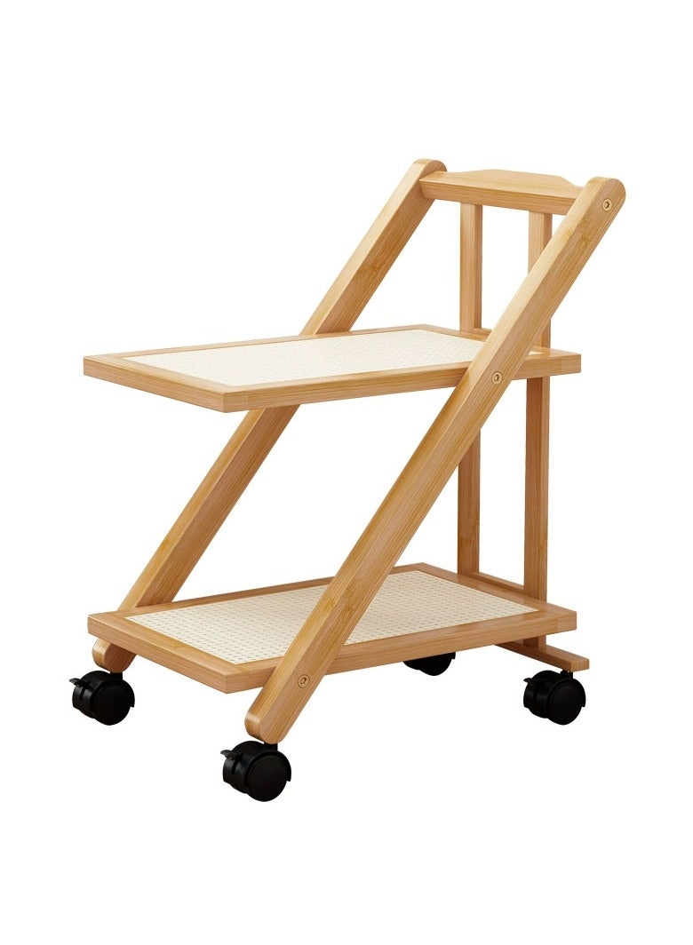 LINGWEI Bamboo Serving Cart 2 Tier Kitchen Trolley Foldable Wooden Food & Beverage Organizer with Lockable Wheels for Home Hotel and Restaurant Use - Image 5