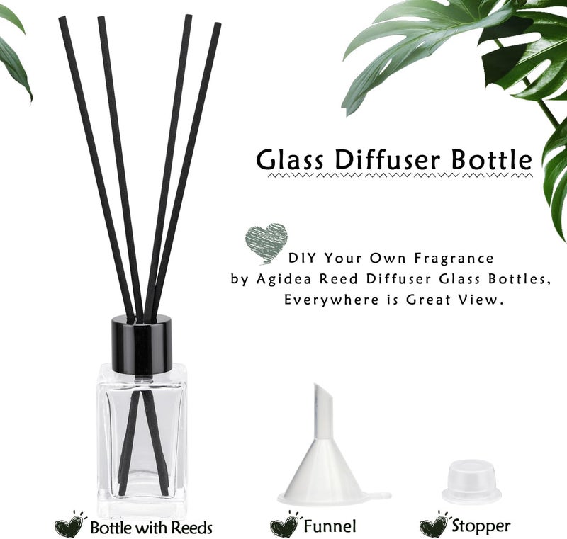 Agidea 4PCS Empty Glass Fragrance Reed Diffuser Bottles, Refillable Diffuser Bottles with 20pcs Reeds Sticks & Black Caps & Funnel, Diffuser Jars for Home Oil Fragrance Decoration (50ML) - Image 2