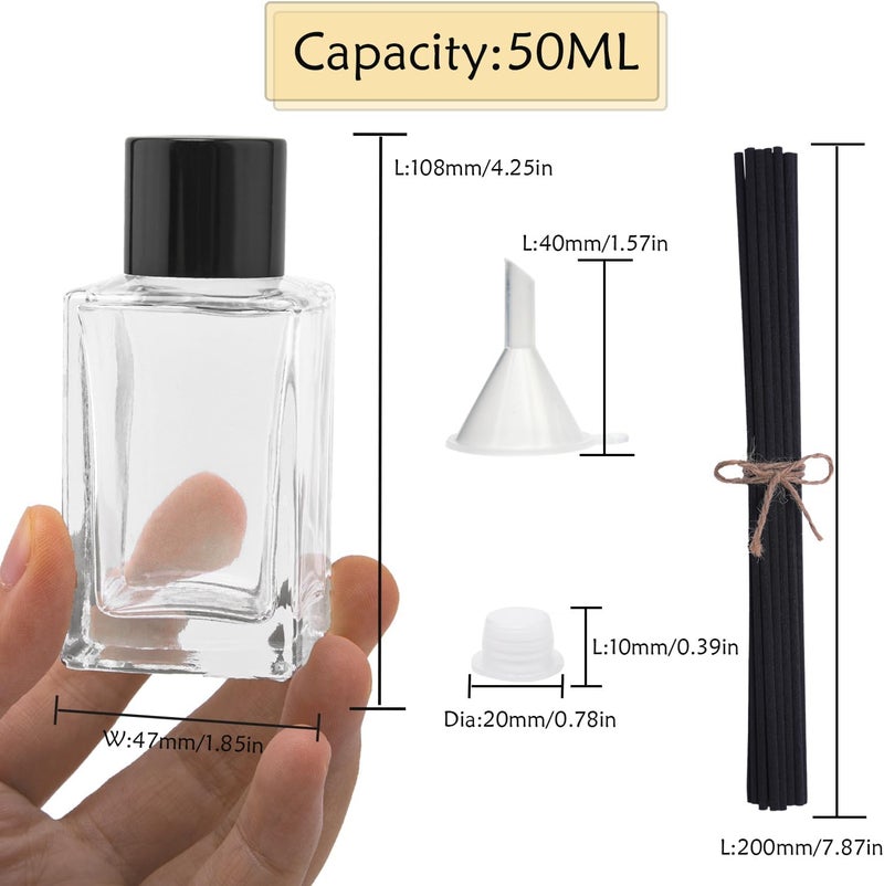 Agidea 4PCS Empty Glass Fragrance Reed Diffuser Bottles, Refillable Diffuser Bottles with 20pcs Reeds Sticks & Black Caps & Funnel, Diffuser Jars for Home Oil Fragrance Decoration (50ML) - Image 3