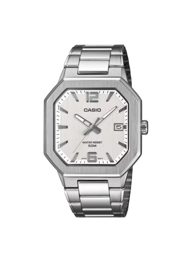 CASIO Analog Men's Watch MTP-B195D-7AVDF, 46.5 mm White Dial, Stainless Steel Case & Bracelet, 50m WR