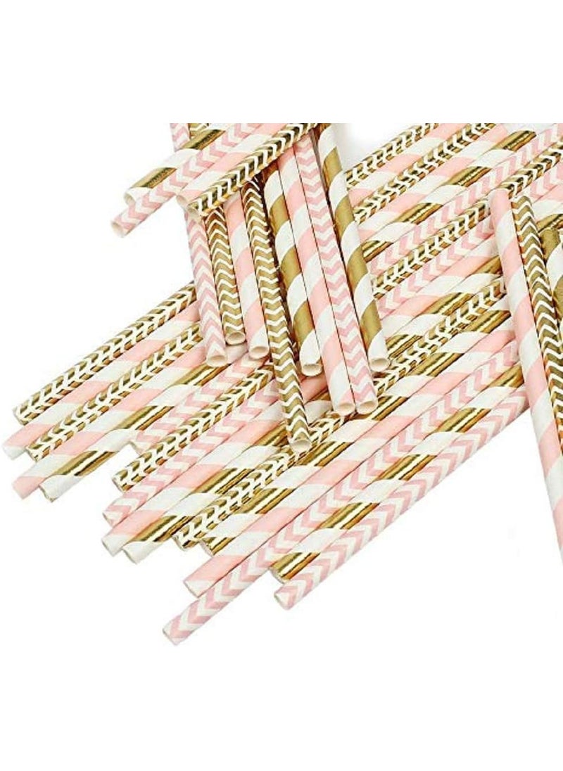 KTOJOY Biodegradable Paper Straws 100 Pack Pink for Party Supplies Birthday Wedding BridalBaby Shower Decorations and Holiday Celebrations  - Image 2