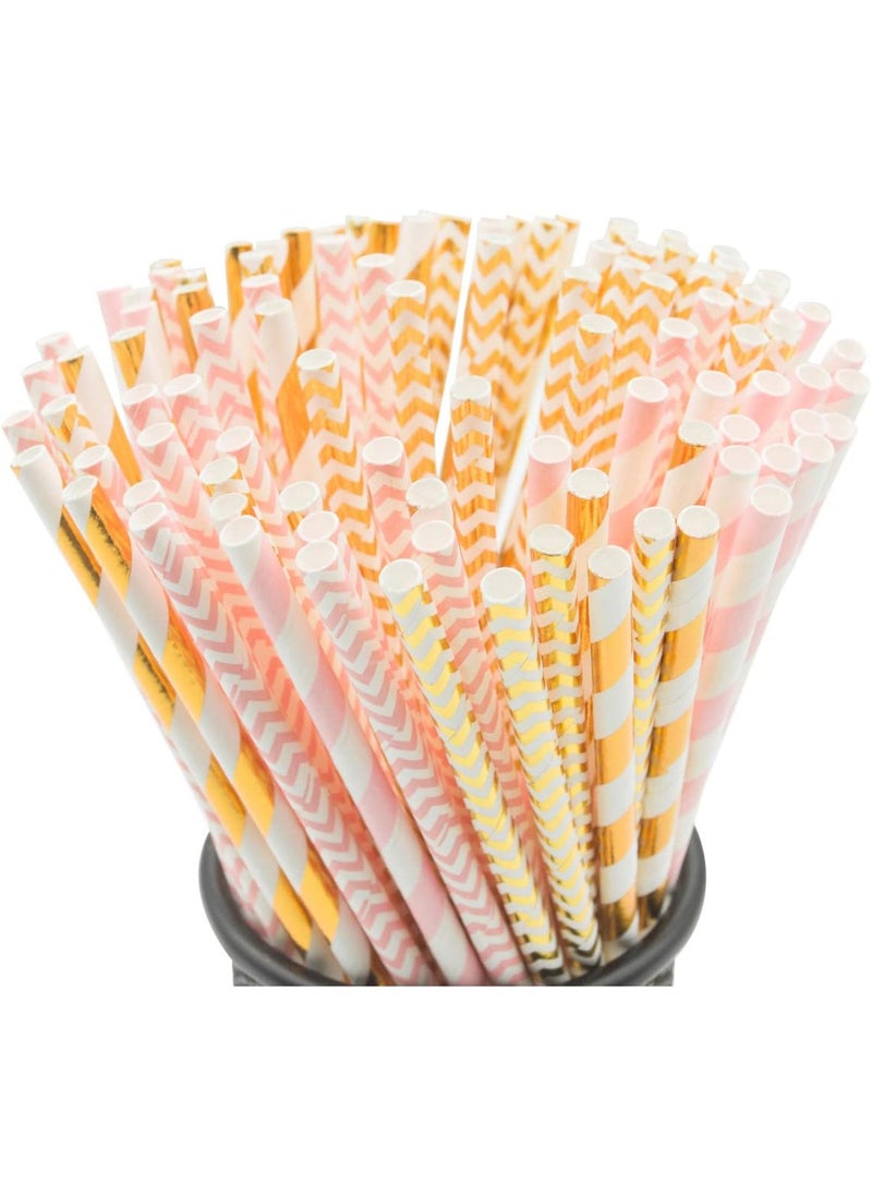 KTOJOY Biodegradable Paper Straws 100 Pack Pink for Party Supplies Birthday Wedding BridalBaby Shower Decorations and Holiday Celebrations  - Image 1