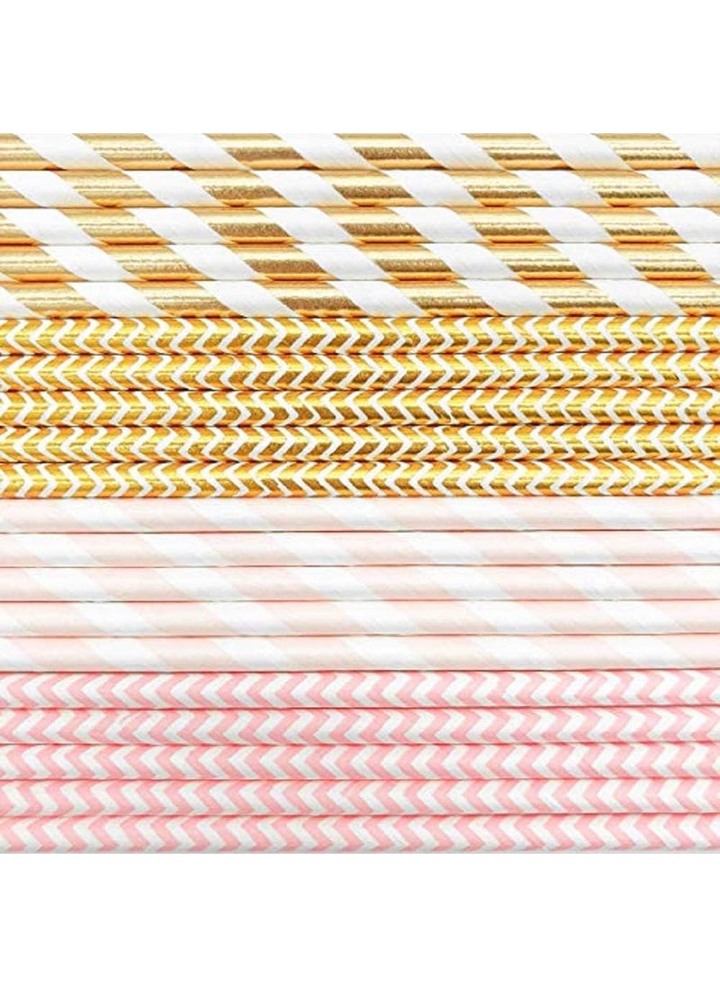 KTOJOY Biodegradable Paper Straws 100 Pack Pink for Party Supplies Birthday Wedding BridalBaby Shower Decorations and Holiday Celebrations  - Image 3