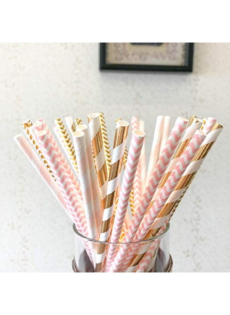 KTOJOY Biodegradable Paper Straws 100 Pack Pink for Party Supplies Birthday Wedding BridalBaby Shower Decorations and Holiday Celebrations  - Image 4