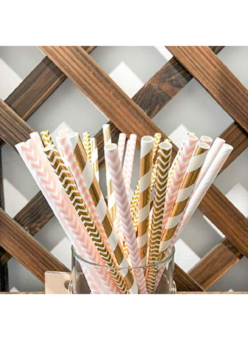 KTOJOY Biodegradable Paper Straws 100 Pack Pink for Party Supplies Birthday Wedding BridalBaby Shower Decorations and Holiday Celebrations  - Image 5